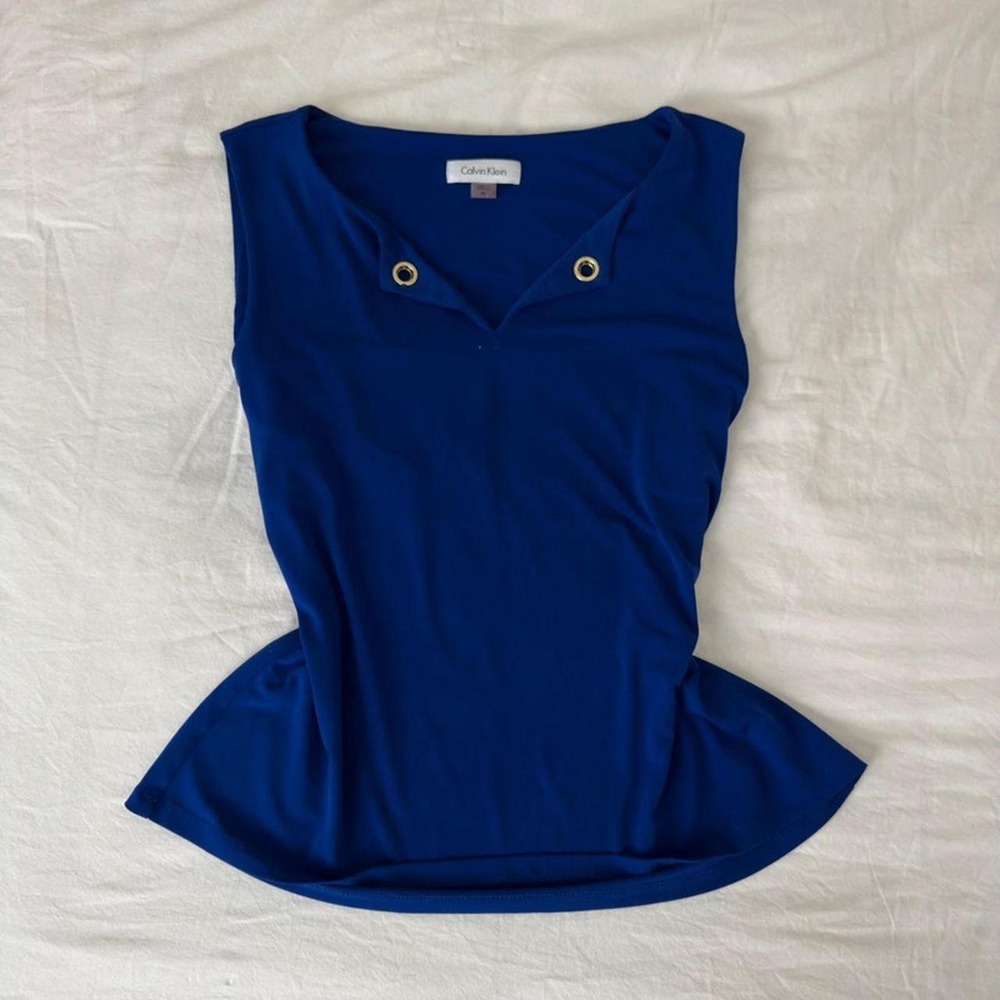 Blue Calvin Klein sleeveless blouse